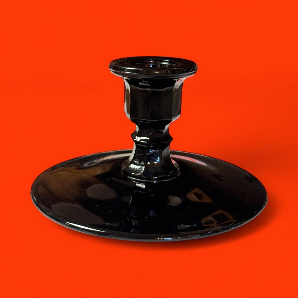 Vintage Art Nouveau Black Glass Candlestick Holder - Fall Decor